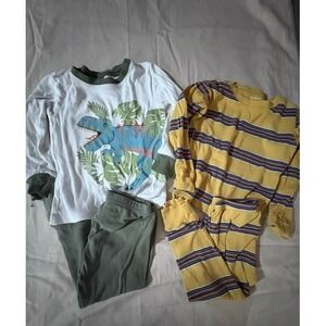 Carters Toddler Boys Pijama Set Lot 2T Dinosaur & Striped Long Sleeve Sleepwear